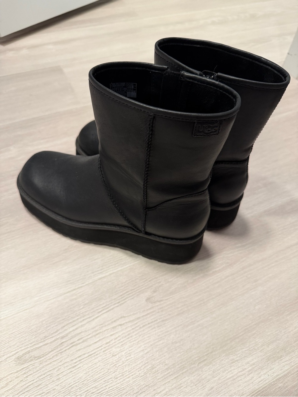 UGG Black Leather Mid-Calf Zip Ankle playform Boots EU40/usa9